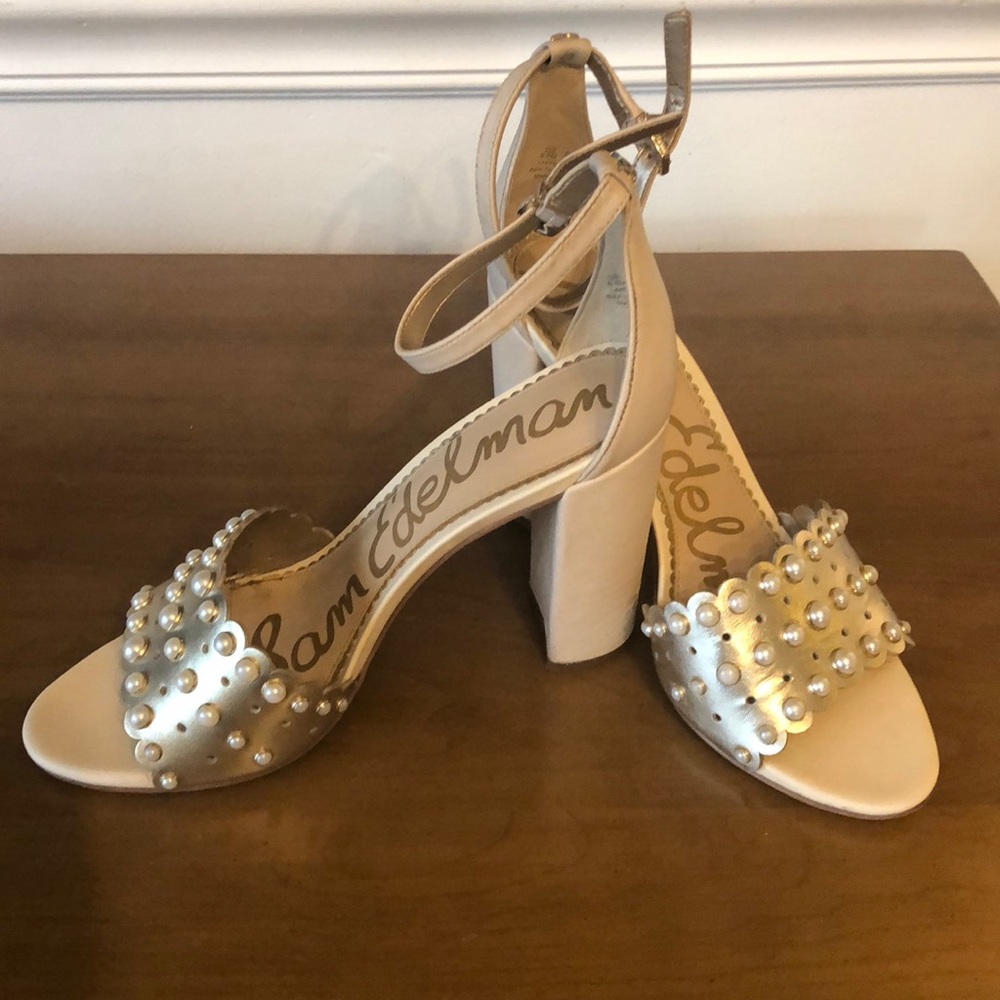 Sam Edelman Yaria pearl gold/blush block heels